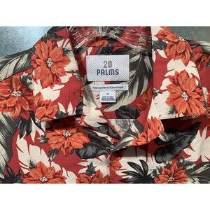 28 Palms Hawaiian Christmas Shirt 100% Silk RARE Poinsettias Pocketed Relaxed M